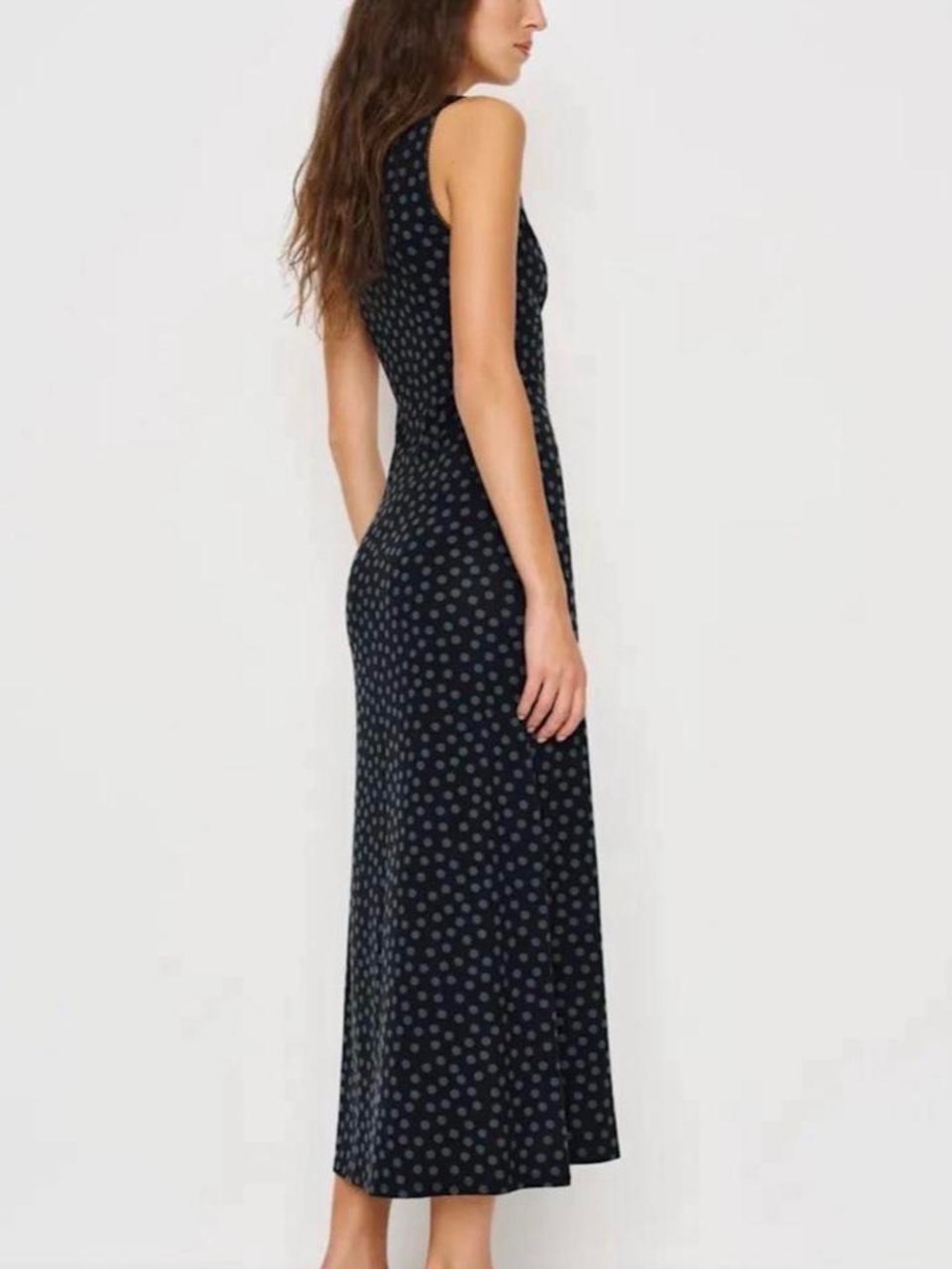 Reformation Black Slip Dress with Gray Polka Dots - Picture 3 of 7